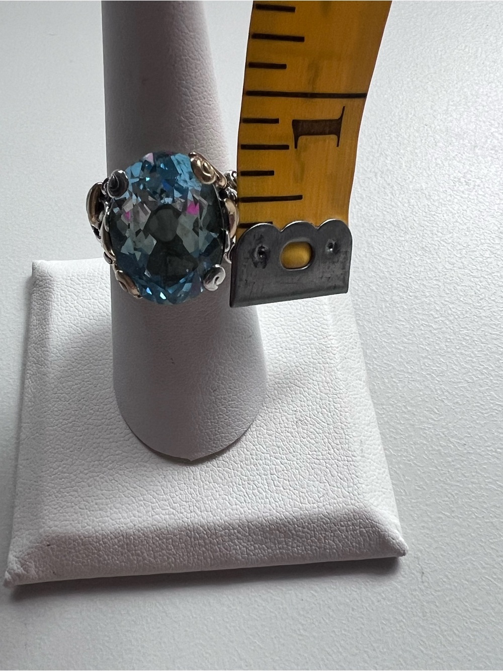 Barbara Bixby 925 Sterling Silver 18K Gold Blue Topaz Statement Ring Size 8 - Picture 8 of 9